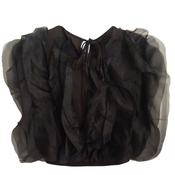 Black Wavy Ruffle Flounce Goth Witchy Mesh Edgy Crop Trendy Rocker Top L Julia - Picture 2 of 11